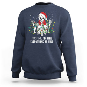 Christmas Skeleton Sweatshirt It's Fine I'm Fine Everything Is Fine Xmas Light Funny TS02 Navy Printyourwear