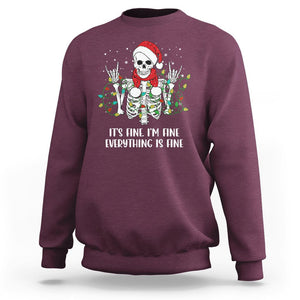 Christmas Skeleton Sweatshirt It's Fine I'm Fine Everything Is Fine Xmas Light Funny TS02 Maroon Printyourwear