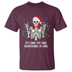 Christmas Skeleton T Shirt It's Fine I'm Fine Everything Is Fine Xmas Light Funny TS02 Maroon Printyourwear