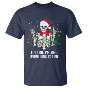 Christmas Skeleton T Shirt It's Fine I'm Fine Everything Is Fine Xmas Light Funny TS02 Navy Printyourwear