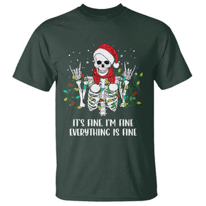 Christmas Skeleton T Shirt It's Fine I'm Fine Everything Is Fine Xmas Light Funny TS02 Dark Forest Green Printyourwear