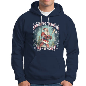 Christmas Sport Hoodie Baseball Player Santa Smashing Through The Snow TS09 Navy Printyourwear