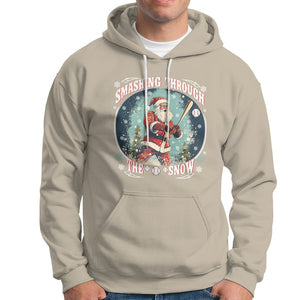 Christmas Sport Hoodie Baseball Player Santa Smashing Through The Snow TS09 Sand Printyourwear