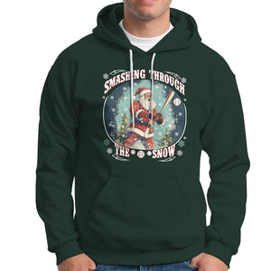 Christmas Sport Hoodie Baseball Player Santa Smashing Through The Snow TS09 Dark Forest Green Printyourwear