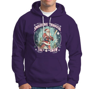 Christmas Sport Hoodie Baseball Player Santa Smashing Through The Snow TS09 Purple Printyourwear