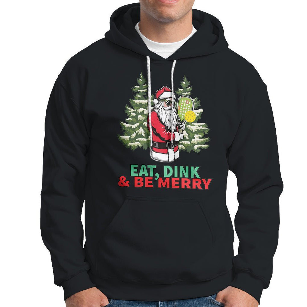 Christmas Sport Hoodie Eat Dink Be Merry Santa Claus Pickleball TS09 Black Printyourwear