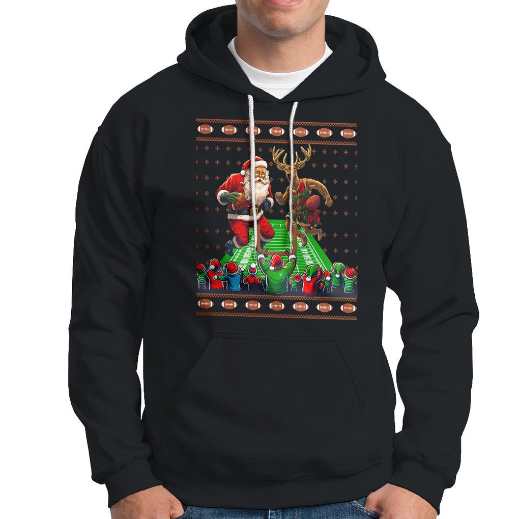 Christmas Sport Hoodie Santa Reindeer Play American Football TS09 Black Printyourwear