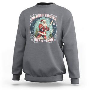 Christmas Sport Sweatshirt Baseball Player Santa Smashing Through The Snow TS09 Charcoal Printyourwear