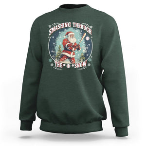 Christmas Sport Sweatshirt Baseball Player Santa Smashing Through The Snow TS09 Dark Forest Green Printyourwear