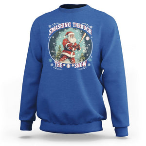 Christmas Sport Sweatshirt Baseball Player Santa Smashing Through The Snow TS09 Royal Blue Printyourwear