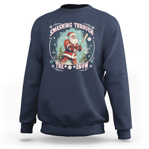 Christmas Sport Sweatshirt Baseball Player Santa Smashing Through The Snow TS09 Navy Printyourwear