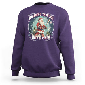 Christmas Sport Sweatshirt Baseball Player Santa Smashing Through The Snow TS09 Purple Printyourwear