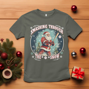 Christmas Sport T Shirt Baseball Player Santa Smashing Through The Snow TS09 Military Green Printyourwear