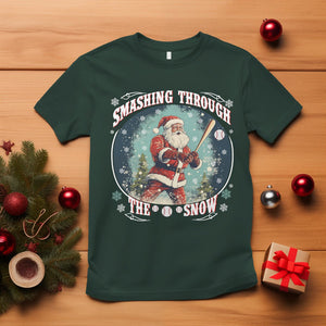 Christmas Sport T Shirt Baseball Player Santa Smashing Through The Snow TS09 Dark Forest Green Printyourwear