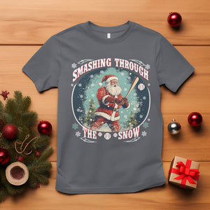 Christmas Sport T Shirt Baseball Player Santa Smashing Through The Snow TS09 Charcoal Printyourwear