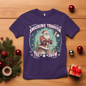 Christmas Sport T Shirt Baseball Player Santa Smashing Through The Snow TS09 Purple Printyourwear