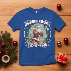 Christmas Sport T Shirt Baseball Player Santa Smashing Through The Snow TS09 Royal Blue Printyourwear