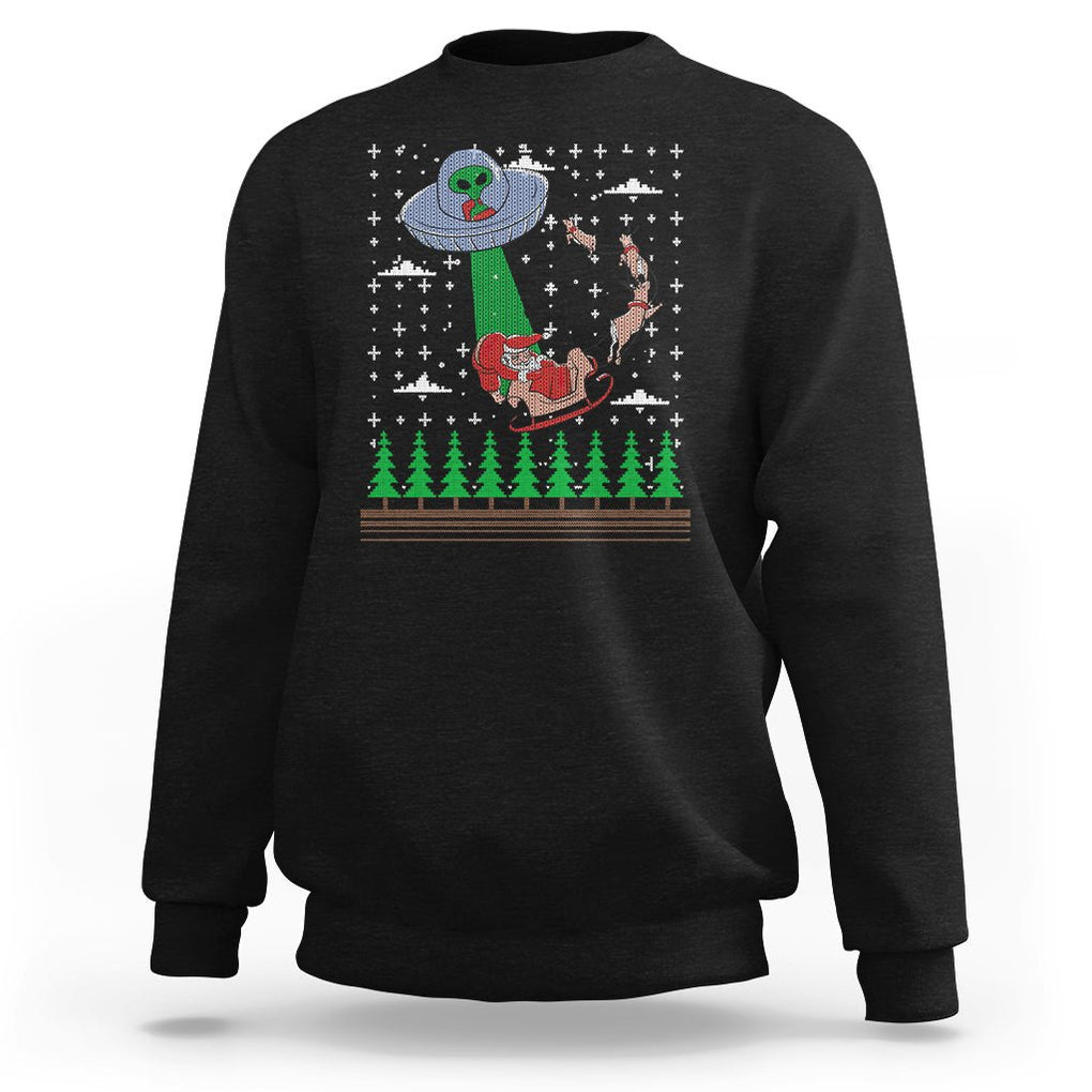 Christmas Sweatshirt Alien Invasion Space UFO Catch Santa TS09 Black Printyourwear