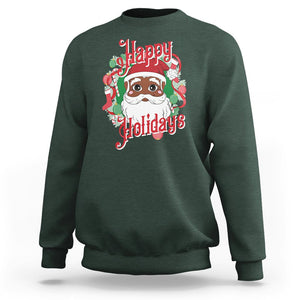 Christmas Sweatshirt Black Happy Holidays African American Santa TS09 Dark Forest Green Printyourwear