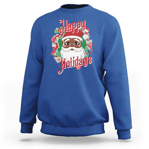 Christmas Sweatshirt Black Happy Holidays African American Santa TS09 Royal Blue Printyourwear