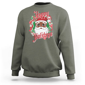 Christmas Sweatshirt Black Happy Holidays African American Santa TS09 Military Green Printyourwear