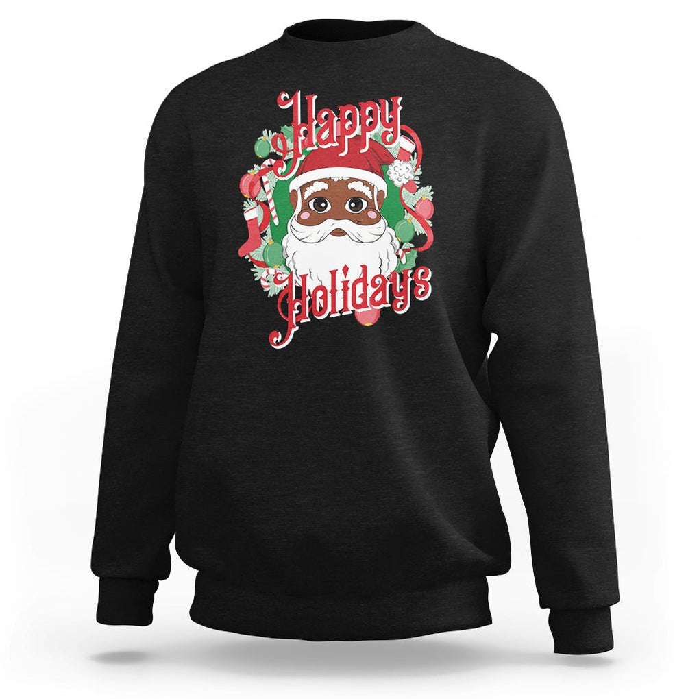 Christmas Sweatshirt Black Happy Holidays African American Santa TS09 Black Printyourwear