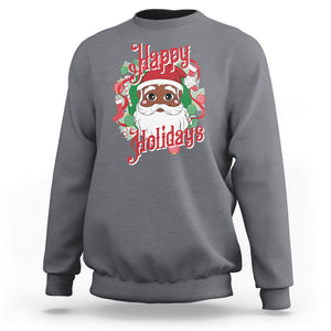 Christmas Sweatshirt Black Happy Holidays African American Santa TS09 Charcoal Printyourwear