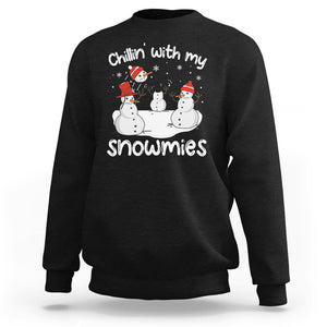 Christmas Sweatshirt Chillin With My Snowmies Funny Snowman Friendship TS09 Dark Heather Printyourwear