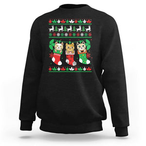 Christmas Sweatshirt Cute Cat In Sock Merry Catmas TS09 Military Green Printyourwear