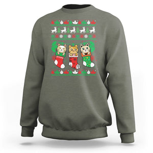 Christmas Sweatshirt Cute Cat In Sock Merry Catmas TS09 Printyourwear