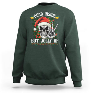 Christmas Sweatshirt Dead Inside But Jolly AF Funny Skull Skeleton TS09 Dark Forest Green Printyourwear