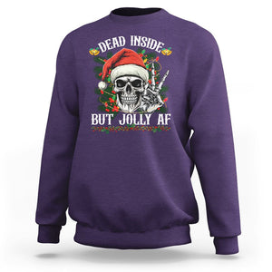 Christmas Sweatshirt Dead Inside But Jolly AF Funny Skull Skeleton TS09 Purple Printyourwear