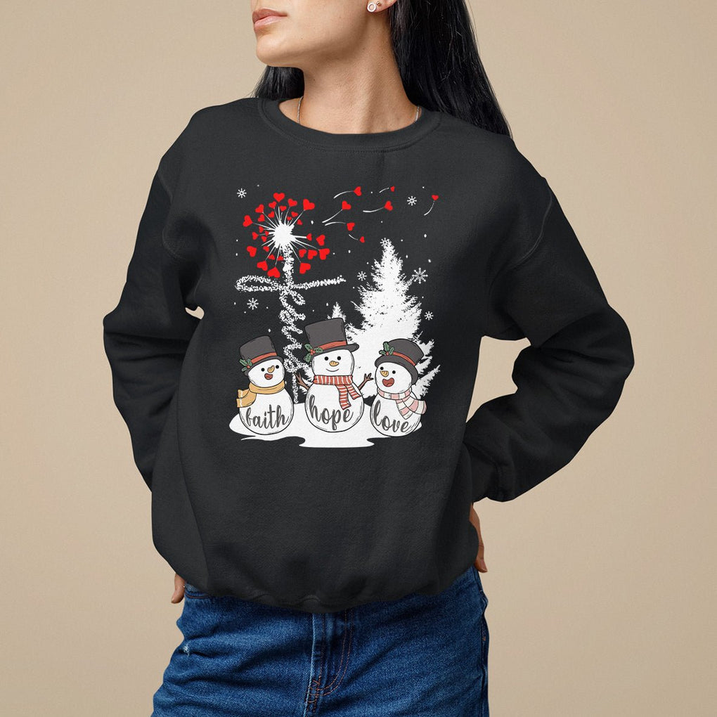 Christmas Sweatshirt Faith Hope Love Snowman Dandelion Jesus TS09 Dark Heather Printyourwear