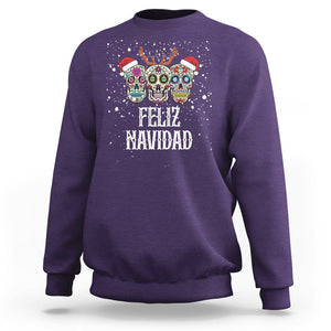 Christmas Sweatshirt Feliz Navidad Mexican Sugar Skulls Reindeer Santa TS09 Purple Printyourwear