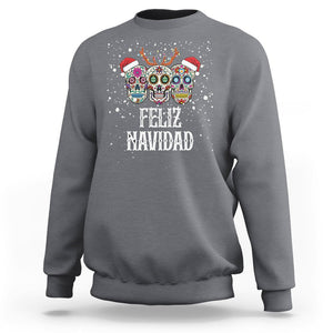 Christmas Sweatshirt Feliz Navidad Mexican Sugar Skulls Reindeer Santa TS09 Charcoal Printyourwear