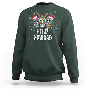 Christmas Sweatshirt Feliz Navidad Mexican Sugar Skulls Reindeer Santa TS09 Dark Forest Green Printyourwear