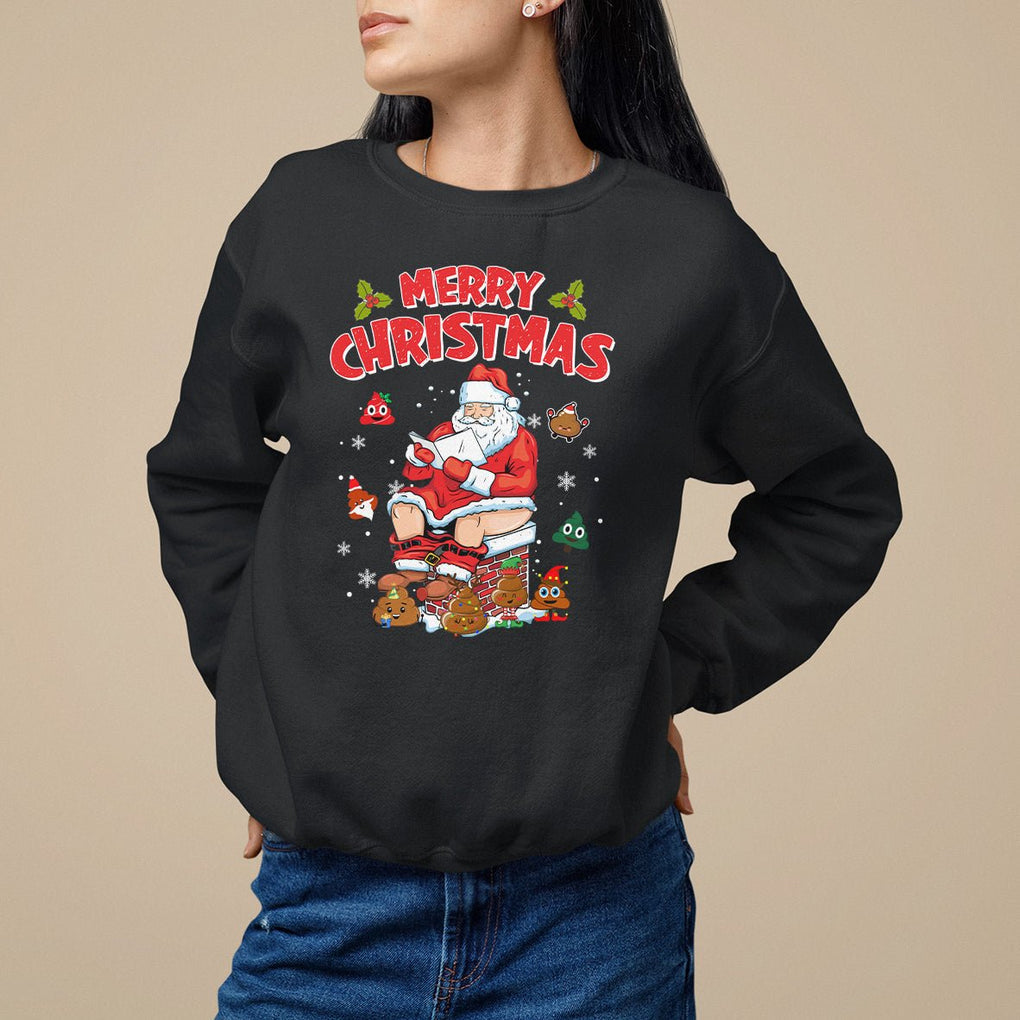 Christmas Sweatshirt Funny Santa Pooping Down The Chimney TS09 Charcoal Printyourwear