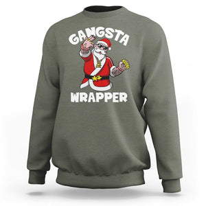 Christmas Sweatshirt Gangsta Wrapper Funny Santa Hip Hop TS09 Military Green Printyourwear