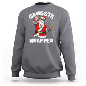 Christmas Sweatshirt Gangsta Wrapper Funny Santa Hip Hop TS09 Charcoal Printyourwear