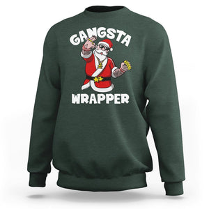 Christmas Sweatshirt Gangsta Wrapper Funny Santa Hip Hop TS09 Dark Forest Green Printyourwear