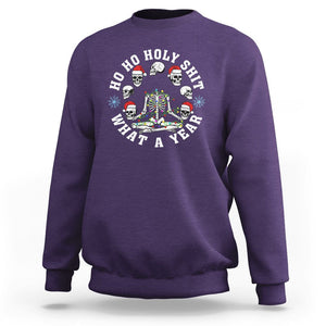 Christmas Sweatshirt Ho Ho Holy Shit What A Year Funny Skeleton Skull Xmas Hat TS09 Purple Printyourwear