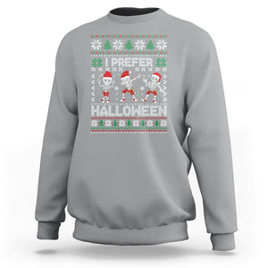 Christmas Sweatshirt I Prefer Halloween Cool Santa Skeleton Dancing TS09 Sport Gray Printyourwear