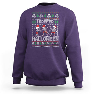 Christmas Sweatshirt I Prefer Halloween Cool Santa Skeleton Dancing TS09 Purple Printyourwear