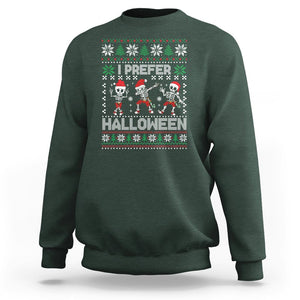 Christmas Sweatshirt I Prefer Halloween Cool Santa Skeleton Dancing TS09 Dark Forest Green Printyourwear