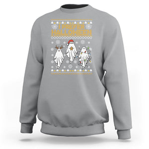 Christmas Sweatshirt I Prefer Halloween Cute Santa Ghost Boo Skeleton TS09 Sport Gray Printyourwear