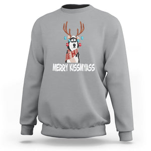 Christmas Sweatshirt Merry Kissmyasss Husky Reindeer Dog Lover TS09 Sport Gray Printyourwear