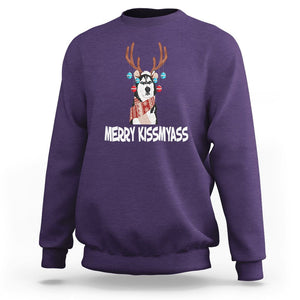 Christmas Sweatshirt Merry Kissmyasss Husky Reindeer Dog Lover TS09 Purple Printyourwear