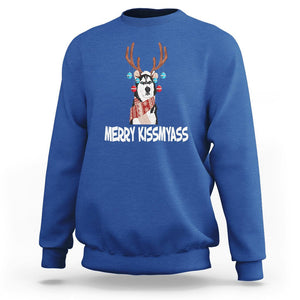 Christmas Sweatshirt Merry Kissmyasss Husky Reindeer Dog Lover TS09 Royal Blue Printyourwear