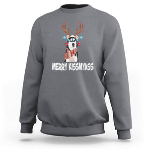 Christmas Sweatshirt Merry Kissmyasss Husky Reindeer Dog Lover TS09 Charcoal Printyourwear