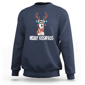 Christmas Sweatshirt Merry Kissmyasss Husky Reindeer Dog Lover TS09 Navy Printyourwear